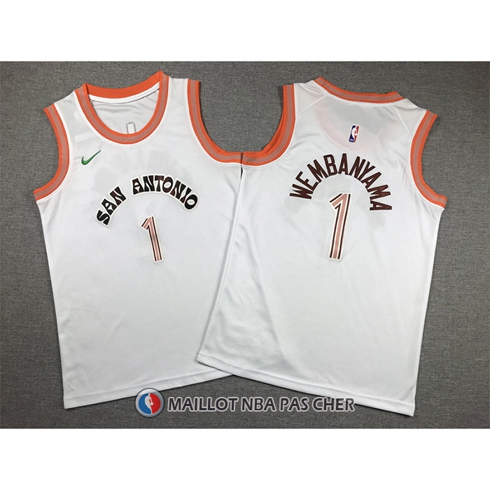 Maillot Enfant San Antonio Spurs Victor Wembanyama NO 1 Ville 2023-24 Blanc